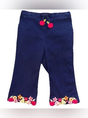 VTG Y2K Gymboree Girls 12-18 M Navy Blue Pants Floral Fruit Embroidered Hem Boho